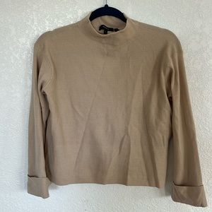 Theory petite tan long sleeve collared waffle top
